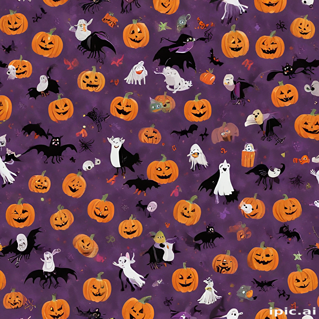 Whimsical Halloween Pattern Featuring Pumpkins, Ghosts, Bats, and ...