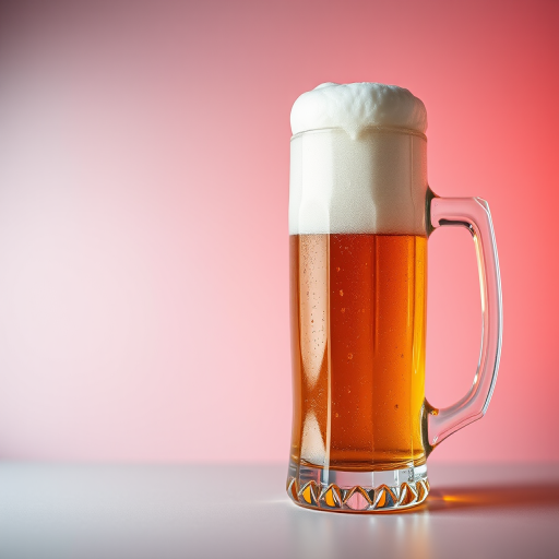 create a realistic image of a frothy beer mug on a smooth gradient background, use a DSLR camera with a 50mm lens, aperture set to f/2.8 for a shallow depth of field, ISO 100, and a soft focus style to enhance the overall quality of the image
