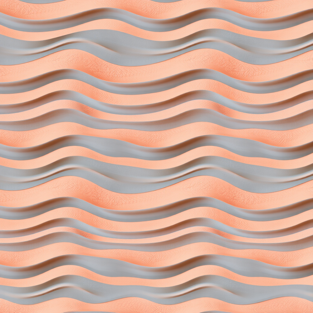 Create a seamless pattern of wavy lines in a soft peach background, using a Canon EOS R5 camera with a 50mm f/1.8 lens, aperture set to f/8, ISO 100, focus mode set to single point, and natural lighting to enhance texture and clarity.
