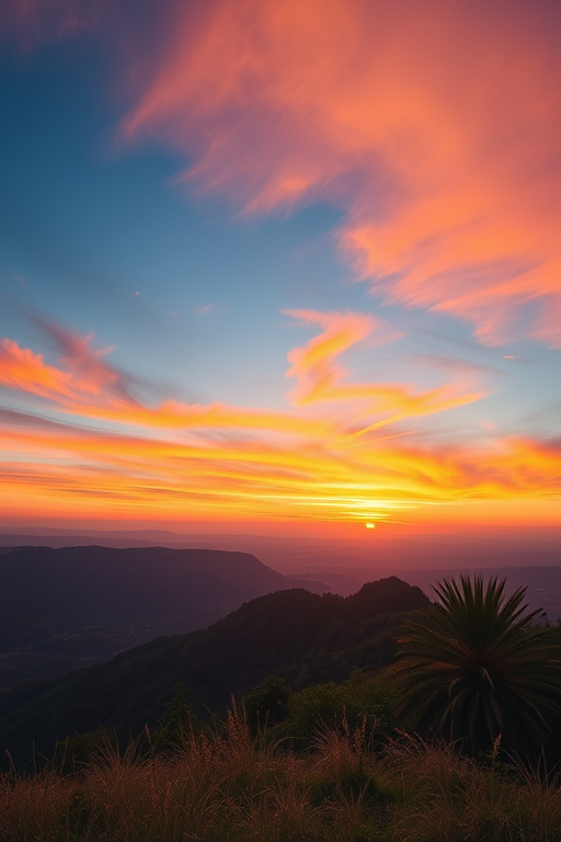 Create a high-resolution image of a serene landscape at sunrise with vibrant colors, using a Canon EOS R5, 24mm lens, aperture f/8, shutter speed 1/125s, ISO 100, wide-angle view, and enhanced saturation and contrast for a more vivid appearance.