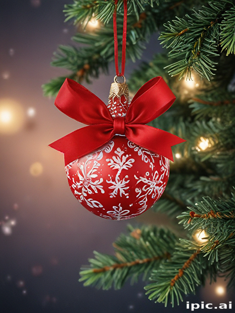 Beautiful Red Christmas Ornament with White Snowflakes and Elegant Bow