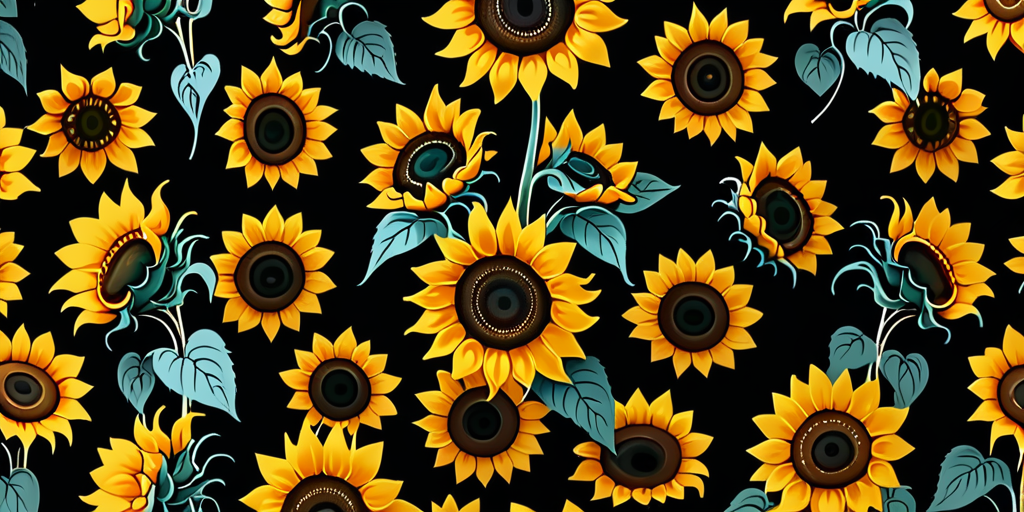 Vibrant Sunflowers in a Beautiful Pattern Against a Dark Background