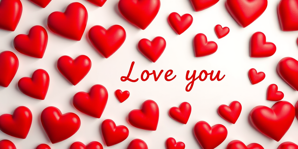 Create a seamless pattern of red hearts with the text "Love you" in the center, using a macro lens at f/2.8, ISO 100, shot from a top-down view, using a digital DSLR to enhance image quality.