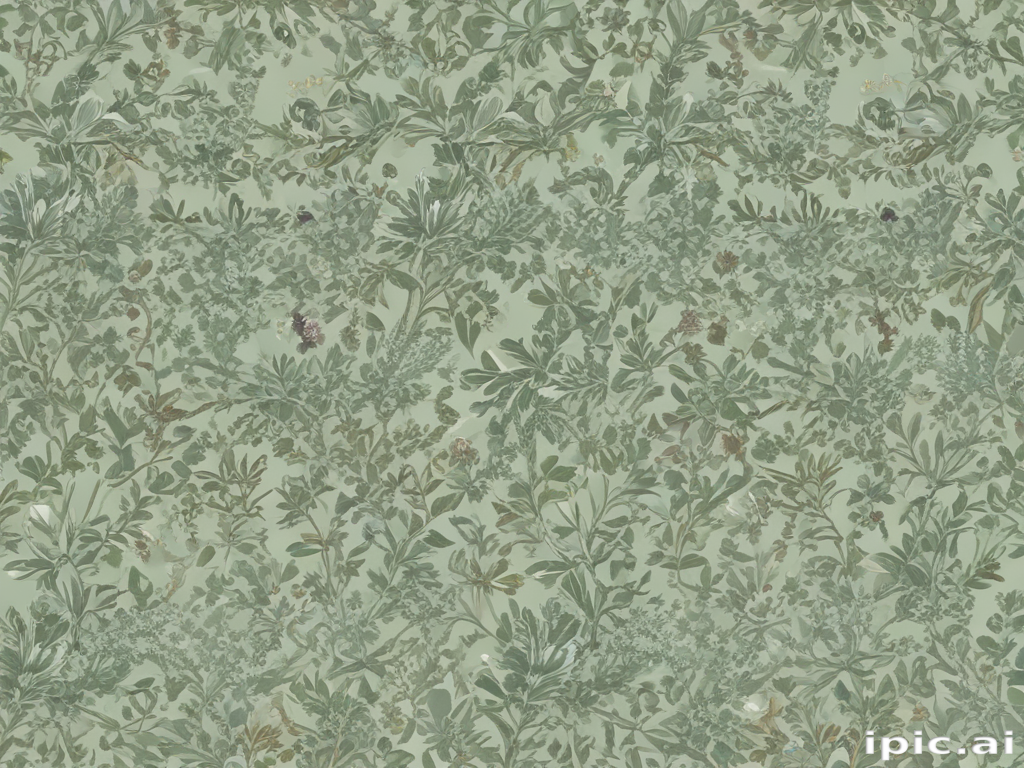 A Lush Botanical Pattern Featuring Various Greenery and Delicate Flora.