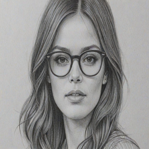 Fetching Rachel Bilson, pencil sketch, portrait of Enchanting woman 1964s in glasses, hair style beatnik, outline, clear lines, fine lines, 8k