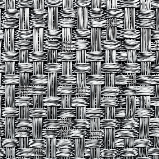create a high-resolution black and white woven texture pattern with intricate detailing, shot with a DSLR camera at f/8, 1/125s, ISO 100, overhead view, using a macro lens for enhanced sharpness and clarity