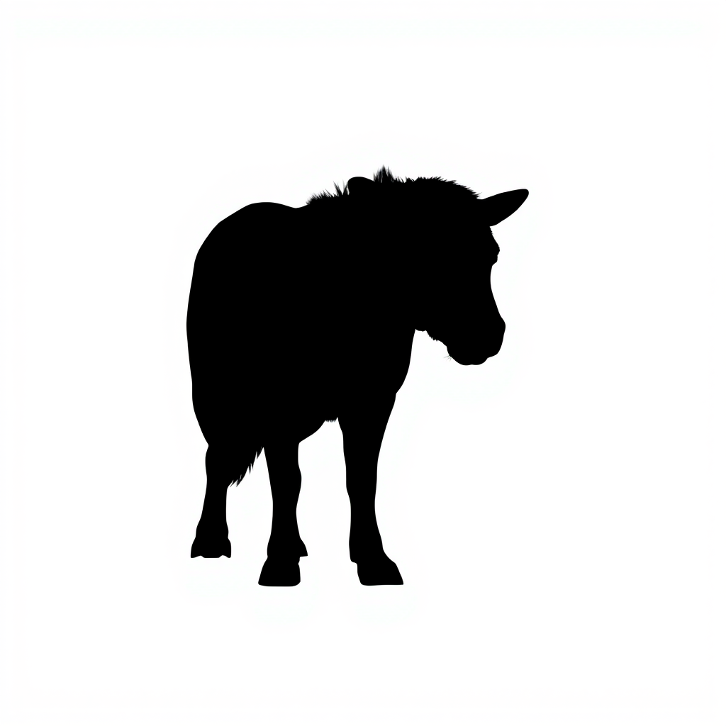 Create a high-resolution image of a minimalist black silhouette of an animal on a white background, using a DSLR camera with a 50mm lens at f/1.8, 1/250s shutter speed, and ISO 100, shot from a frontal view in natural light for enhanced clarity and contrast.