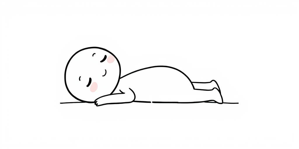 Create a simple black and white cartoon illustration of a character lying flat on a surface with a relaxed expression the character should have a round head and a simplistic body design with limbs extending to the sides the background should be plain white to emphasize the character