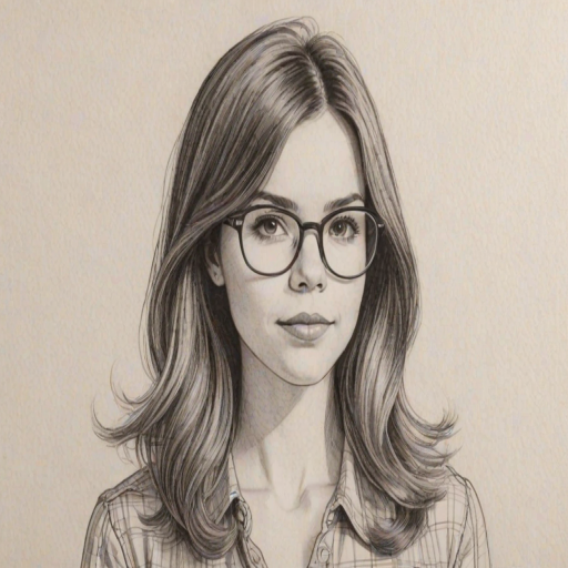 Appealing Ingrid Nilsen, pencil sketch, portrait of Appealing woman 1970s in glasses, hair style beatnik, outline, clear lines, fine lines, 8k