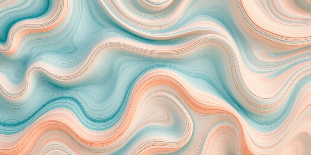 Generate a high-resolution abstract pattern with wavy lines in shades of teal and peach, using a Canon EOS 5D Mark IV, aperture f/8, shutter speed 1/125s, ISO 100, top-down view, with soft natural lighting to enhance texture and detail.