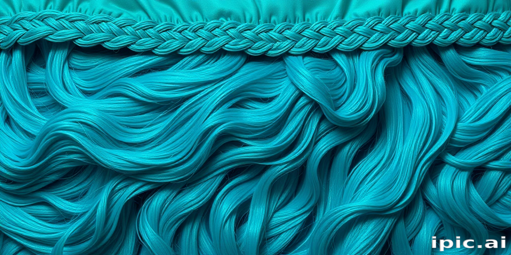 Vibrant teal mermaid waves cascading down to the waist, shimmering with iridescent highlights, creating a mesmerizing oceanic illusion with intricate braided details along the crown