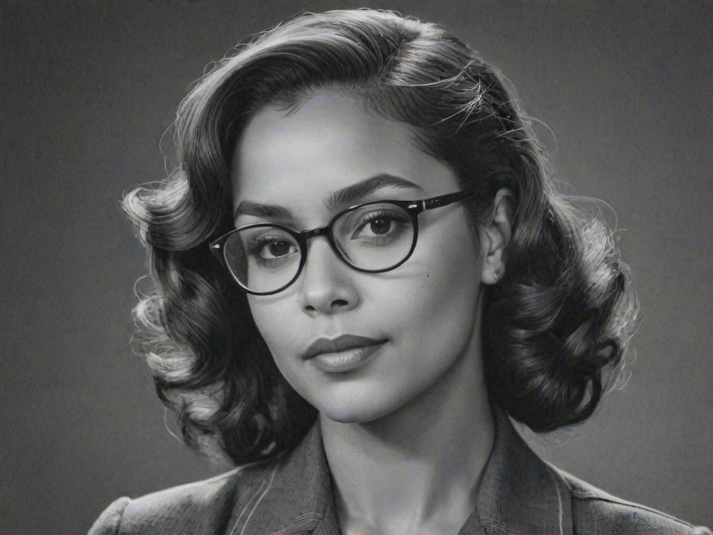 Enchanting Monica Raymund, pencil sketch, portrait of Appealing woman 1940s in glasses, hair style beatnik, outline, clear lines, fine lines, 8k