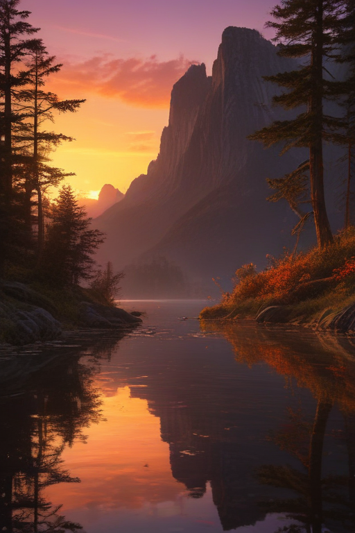 Majestic Mountain Reflection at Sunset Over Calm Tranquil Lake