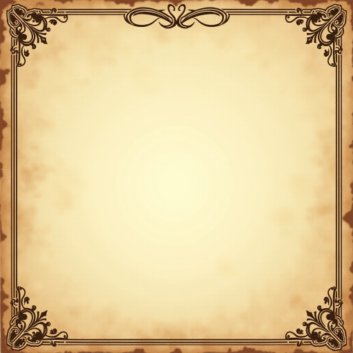 Generate a high-resolution image of an antique parchment background with ornate borders, captured with a DSLR camera at ISO 100, f/8 aperture, and a focal length of 50mm, using a soft natural light to enhance texture and details.