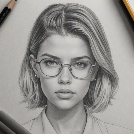 Pleasing Sofia Richie, pencil sketch, portrait of Sublime woman 1946s in glasses, hair style beatnik, outline, clear lines, fine lines, 8k