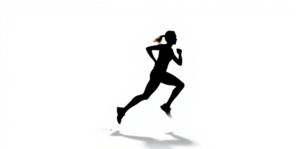 Create a dynamic silhouette of a runner in motion with a clear white background, shot with a DSLR camera at f/2.8, 1/500s shutter speed, ISO 200, using a wide-angle lens to capture a sense of speed and movement.