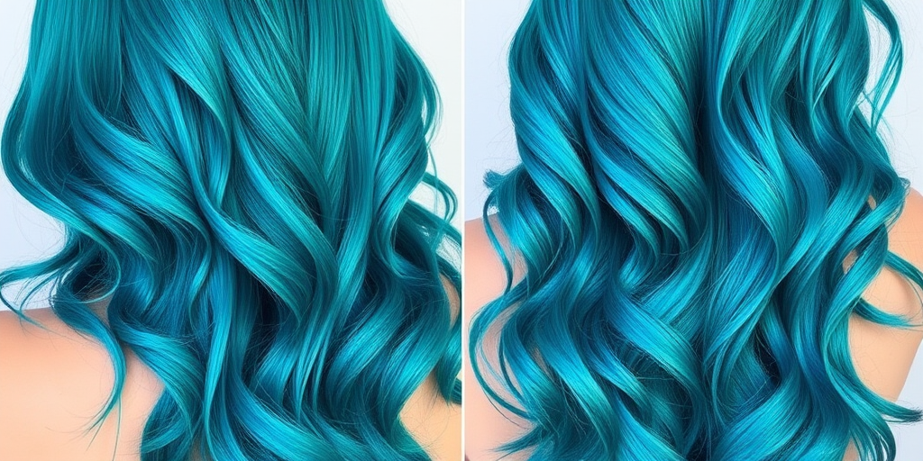 Mesmerizing mermaid waves in vibrant teal ombre, cascading down to waist length with subtle highlights, creating a captivating oceanic-inspired look that turns heads