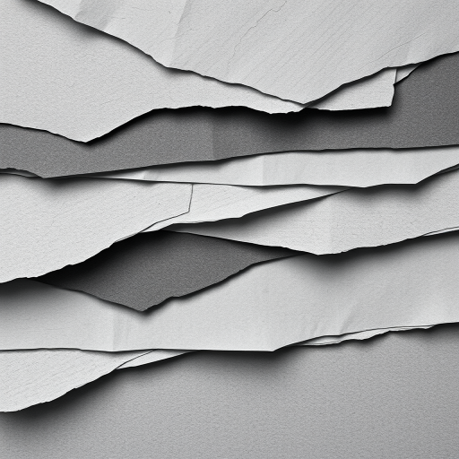 Create a monochromatic abstract artwork featuring layered textures of paper with varying shades of gray, using a full-frame camera with a 50mm lens, aperture set to f/8 for depth of field, ISO 100 for clarity, and a natural light setup to enhance contrasts.