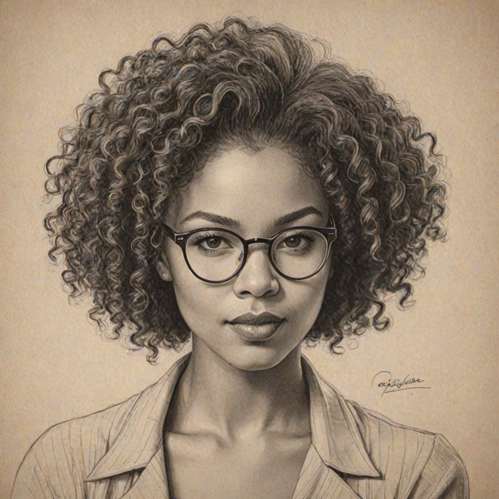 Elegant Jaz Sinclair, pencil sketch, portrait of Exquisite woman 1931s in glasses, hair style beatnik, outline, clear lines, fine lines, 8k