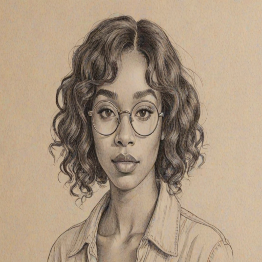 Appealing SZA, pencil sketch, portrait of Attractive woman 1924s in glasses, hair style beatnik, outline, clear lines, fine lines, 8k