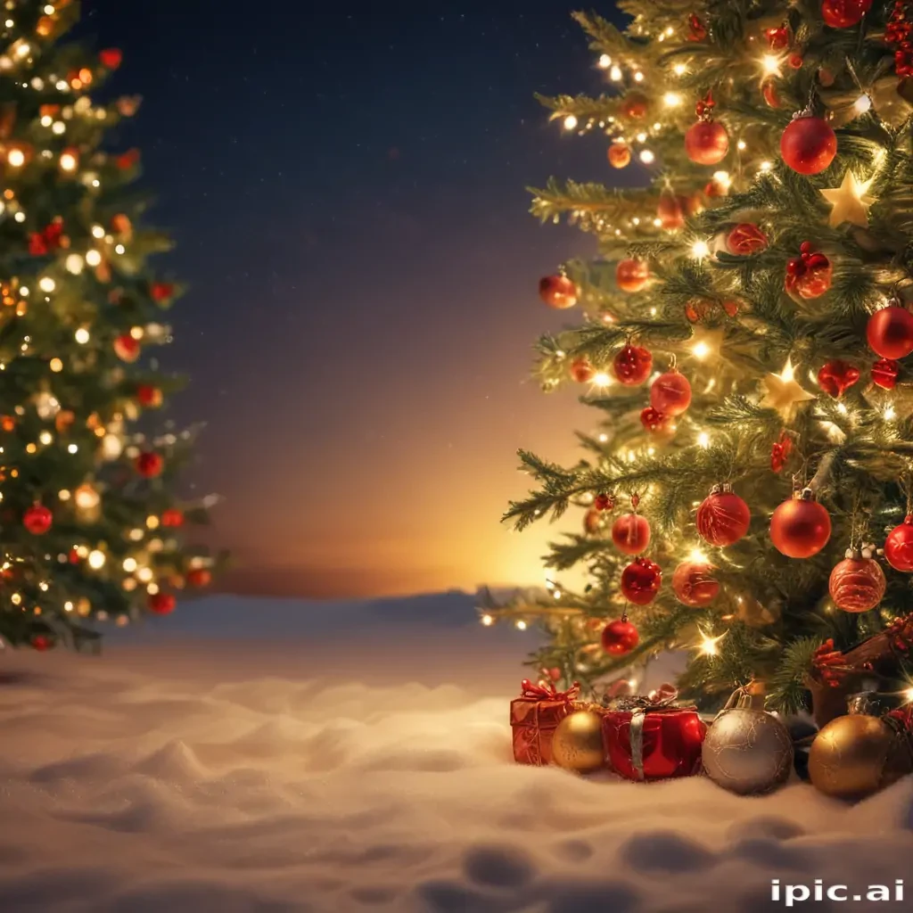 Enchanting Winter Evening with Sparkling Christmas Trees and Festive ...