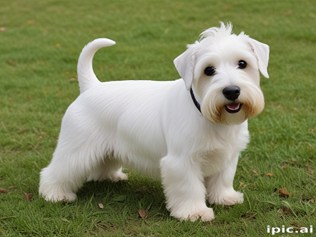 A Playful White Dog Standing Proudly on Green Grass Outdoors.