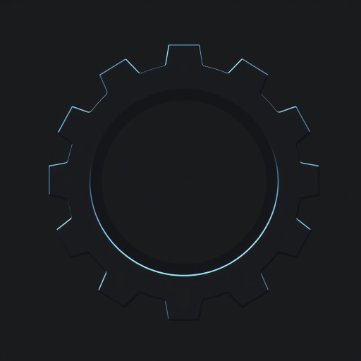 Create a high-resolution digital illustration of a gear, featuring a prominent blue outline around the central circle, with a clean black-and-gray color scheme, using a Canon EOS R5 camera, aperture f/2.8, ISO 100, 50mm lens, and a soft focus background for depth.