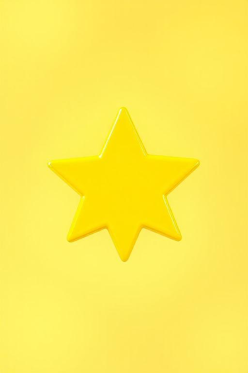 Create a bright, glossy yellow star shape on a transparent background with a soft glow effect, using a DSLR camera with 50mm lens, f/1.8 aperture, ISO 100, and shallow depth of field for enhanced focus and vibrancy.