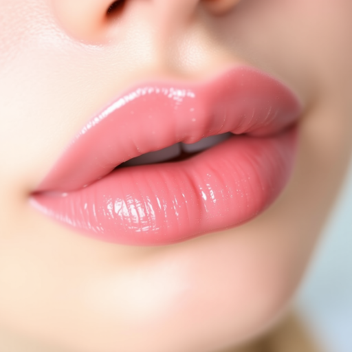 Pale pink lips with a soft, blurred effect and delicate pearl shimmer, titled "Dreamy Rosebud Haze"