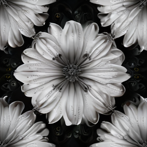 Intricate Black and White Floral Pattern with Symmetrical Petals and Design