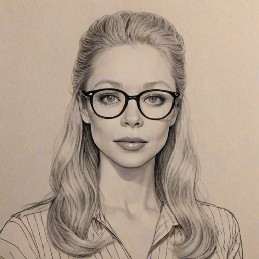 Dazzling Portia Doubleday, pencil sketch, portrait of Lovely woman 1973s in glasses, hair style beatnik, outline, clear lines, fine lines, 8k