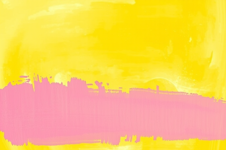 Create an abstract painting with a vibrant yellow background and soft pink brush strokes, captured with a Canon EOS 5D Mark IV at f/8, ISO 100, 50mm lens, utilizing a shallow depth of field and natural light for enhanced color vibrancy.