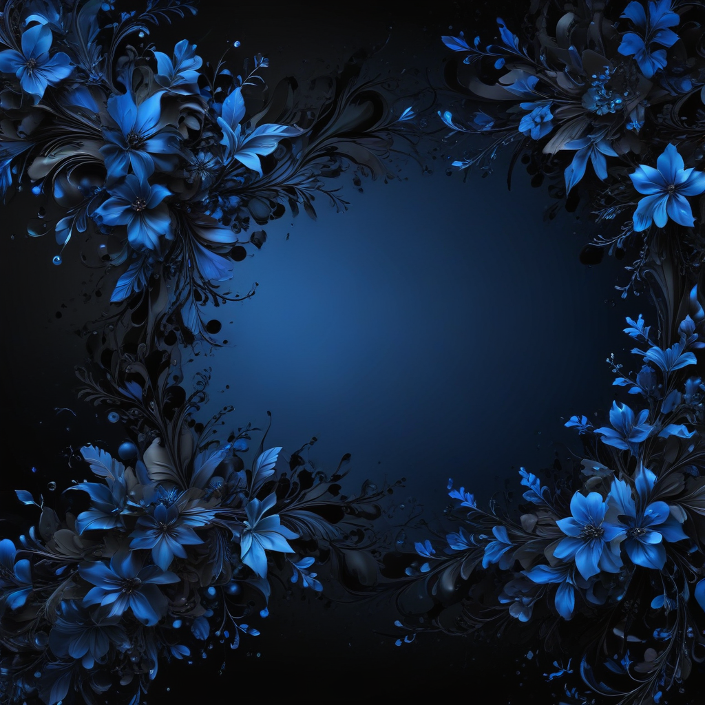Elegant Blue Floral Design Framing a Deep Blue Background with ...
