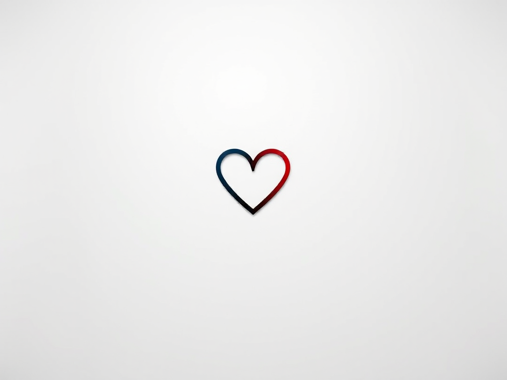 Create a high-resolution image of a minimalistic logo featuring a stylized heart, using a Canon EOS R5 with an aperture of f/2.8, shutter speed of 1/60 seconds, ISO 100, in a clean studio environment with soft lighting and a plain white background.