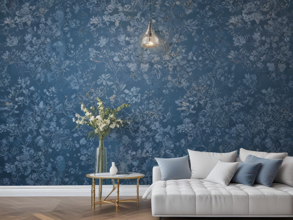 Elegant Living Room with Floral Wallpaper and Cozy Seating Arrangement