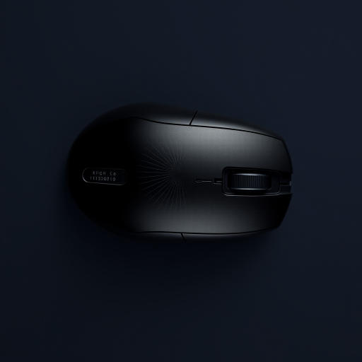 Create a high-resolution vector illustration of a black computer mouse from a top-down view, using a Canon EOS 5D Mark IV with a 50mm f/1.8 lens, aperture set to f/4, ISO 100, and a soft diffused lighting setup to eliminate shadows for clarity and detail.