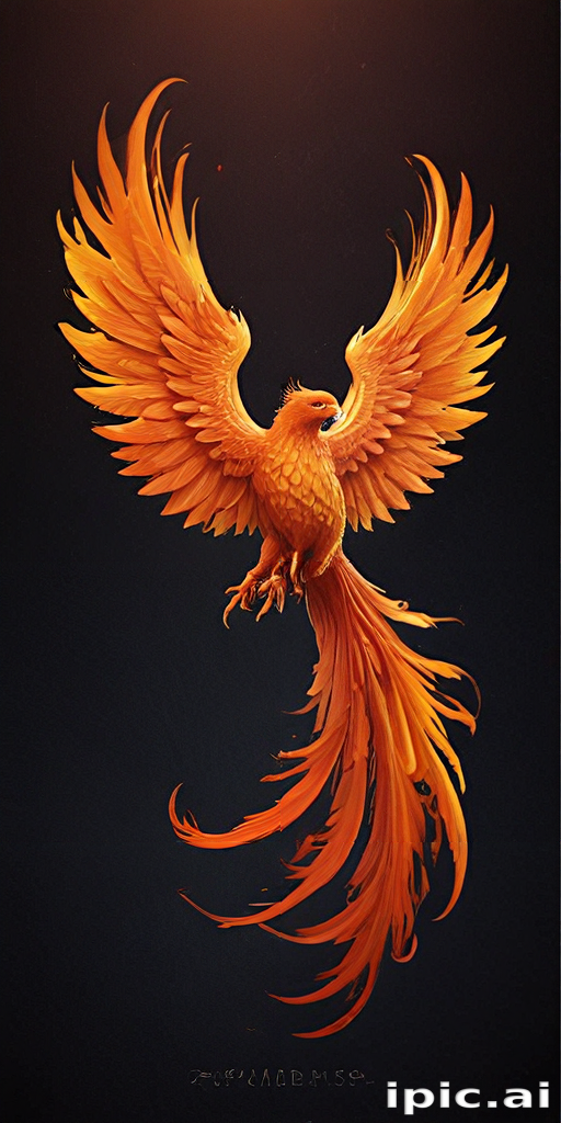 Majestic Phoenix Rising from the Ashes with Fiery Golden Wings
