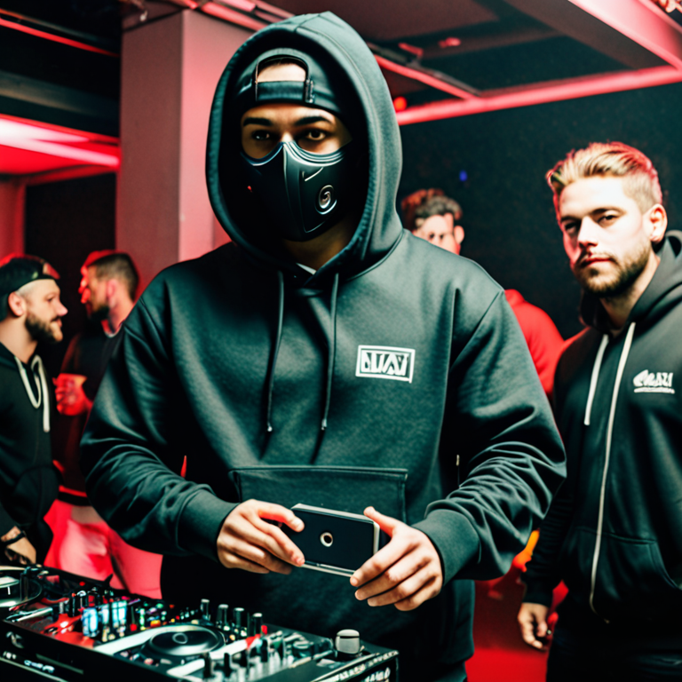 dj with masker and hoodie in squad amsterdam in a club