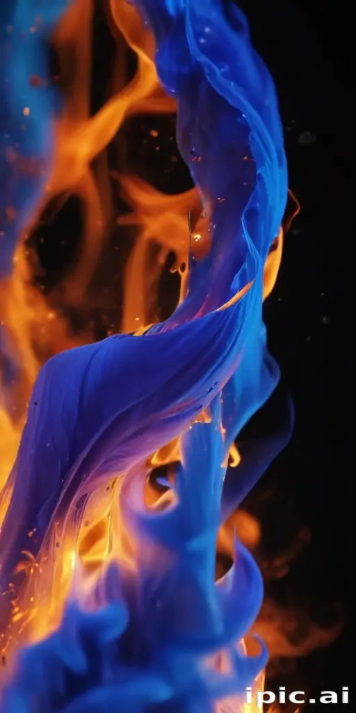 Dynamic Dance of Blue and Orange Flames Against a Dark Background