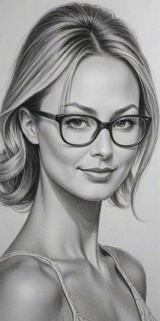 Fascinating Stacy Keibler, pencil sketch, portrait of Magnificent woman 1951s in glasses, hair style beatnik, outline, clear lines, fine lines, 8k