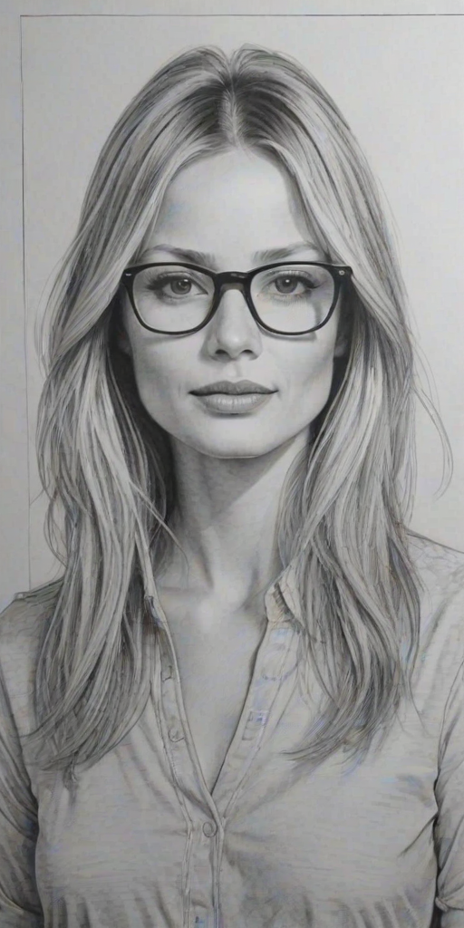 Resplendent Cameron Richardson, pencil sketch, portrait of Stunning woman 1979s in glasses, hair style beatnik, outline, clear lines, fine lines, 8k
