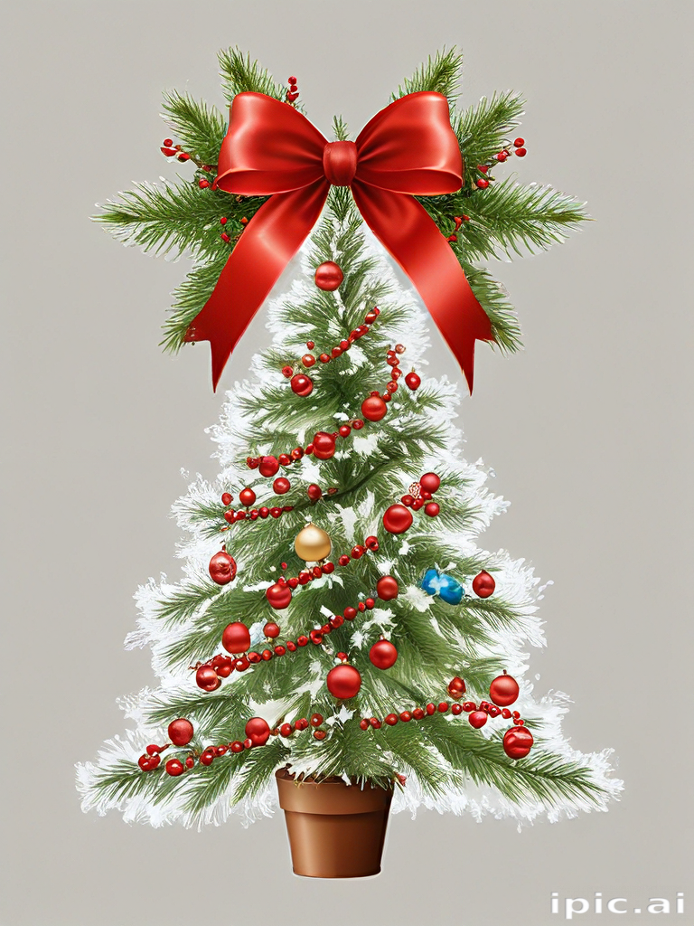 Festively Decorated Christmas Tree with Red Bow and Colorful Ornaments
