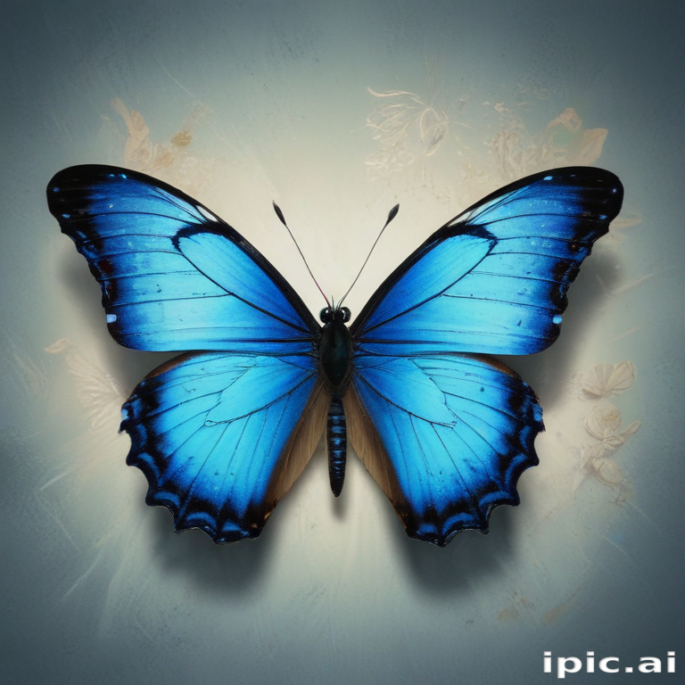 A Stunning Blue Butterfly Displaying Intricate Patterns Against a Soft ...