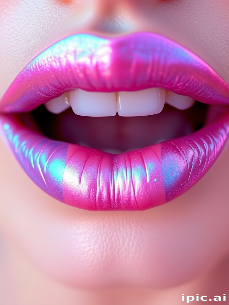 Iridescent pink-to-blue lip transformer "Ethereal Shift" that can be applied over any lip color for a magical effect, perfect for fantasy and mermaid-inspired looks, lightweight and comfortable