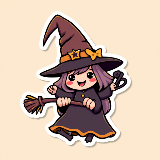 imagine a kawaii Playful witch finger sticker, 3d digital art, colorful background, sticker line weight