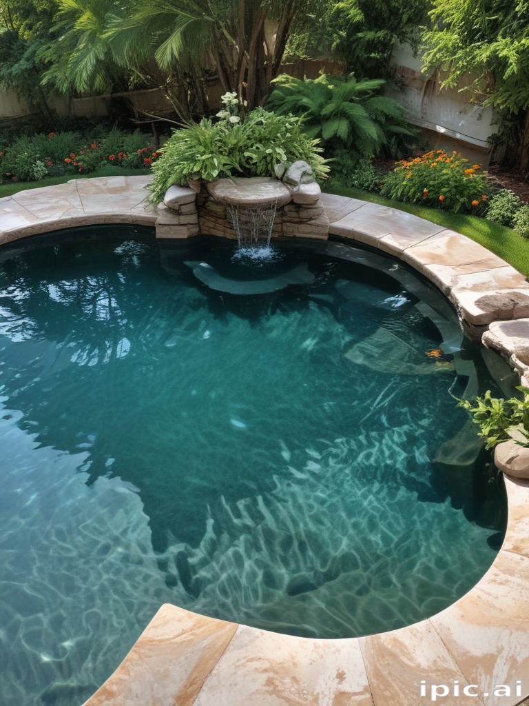 Serene Backyard Oasis Featuring a Sparkling Pool and Lush Greenery