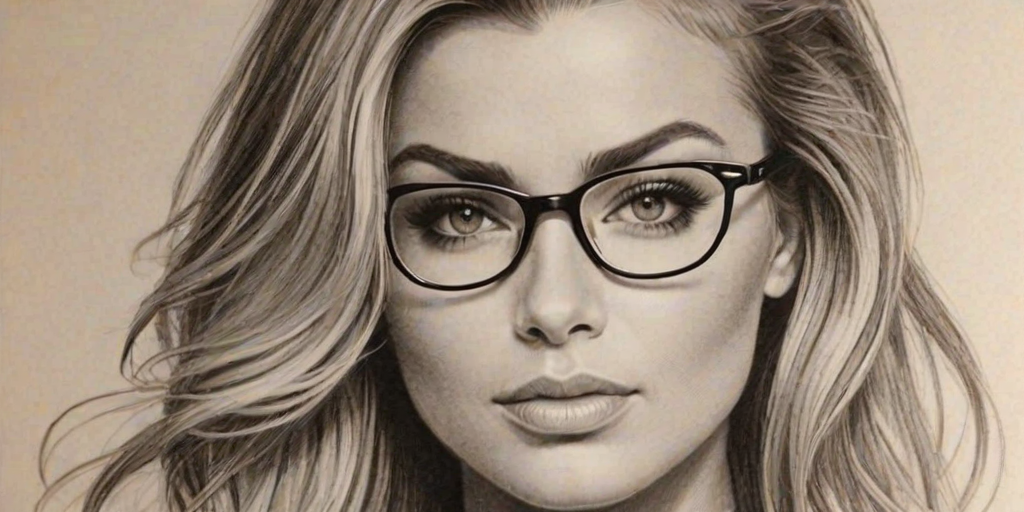 Superb Carmen Electra, pencil sketch, portrait of Delightful woman 1922s in glasses, hair style beatnik, outline, clear lines, fine lines, 8k