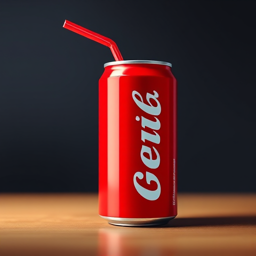 "Create a high-resolution illustration of a red soda can with a straw, shot from a close-up perspective, f/2.8 aperture, ISO 100, 50mm lens, vibrant colors and sharp details."