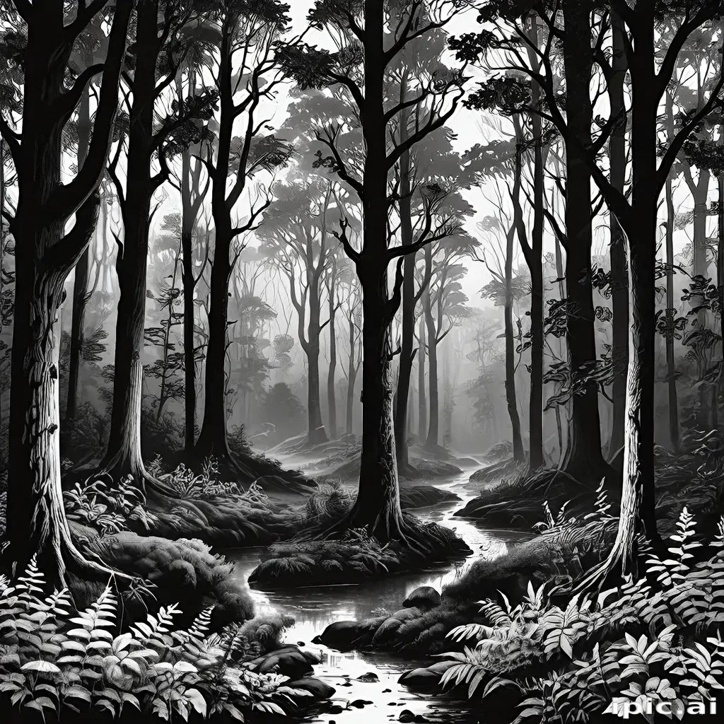 forest clipart black and white