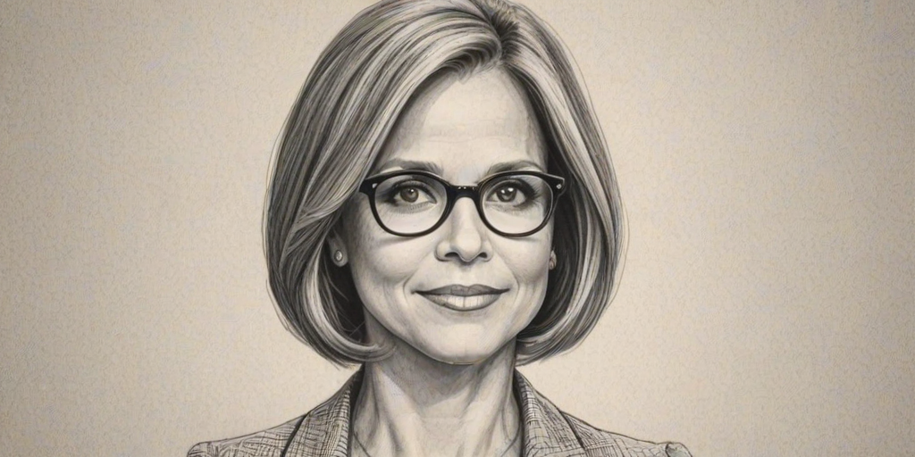 Superb Katie Couric, pencil sketch, portrait of Bewitching woman 1929s in glasses, hair style beatnik, outline, clear lines, fine lines, 8k